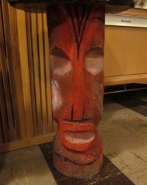 Vintage carved Coconut tree Tiki tables or plant stands.  23" tall.