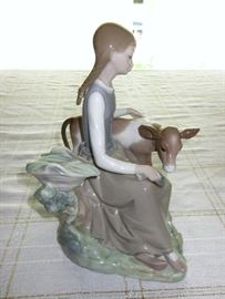 Retired Lladro #4813, Girl Feeding Calf