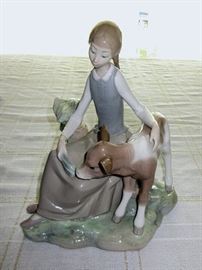 Retired Lladro #4813, Girl Feeding Calf