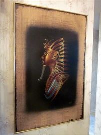 Hand painted "King Tutankhamun" on Papyrus (signed).  21" w, 33" h 