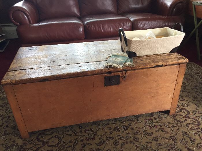 Antique Primitive Pine box here used as a coffee table