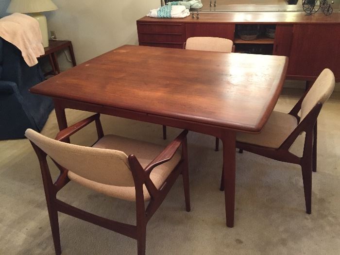 1960's Danish Dining Room Table with leaves that come out. Plus, the chairs