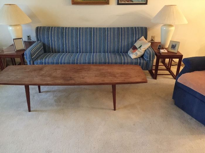 Danish couch, coffee table and side tables