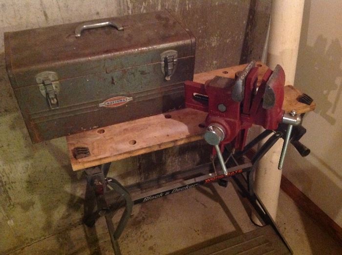 Vise and work table. Craftsman toolbox