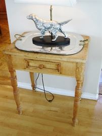 Pine Work Table (SOLD)  & Equstrian Lamp