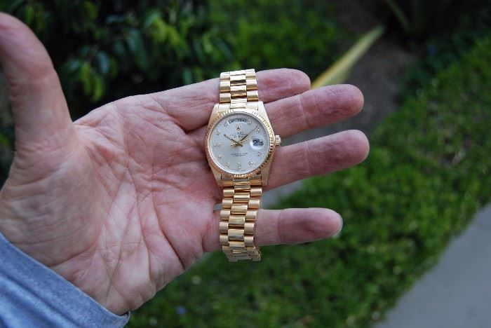 3.	ROLEX PRESIDENT DAY DATE MAN’S WATCH 18K – CHAMPAGNE DIAL WITH DIAMONDS – ORIG COST: M $20K  - ASKING:  $11,500 