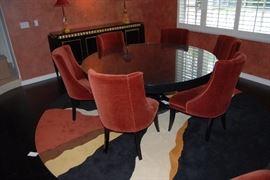 Ebonized Pedestal dining table with glass top – 72” diameter