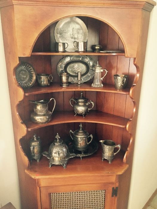 Collection of victorian silverplated serving, tea, butter and more 
