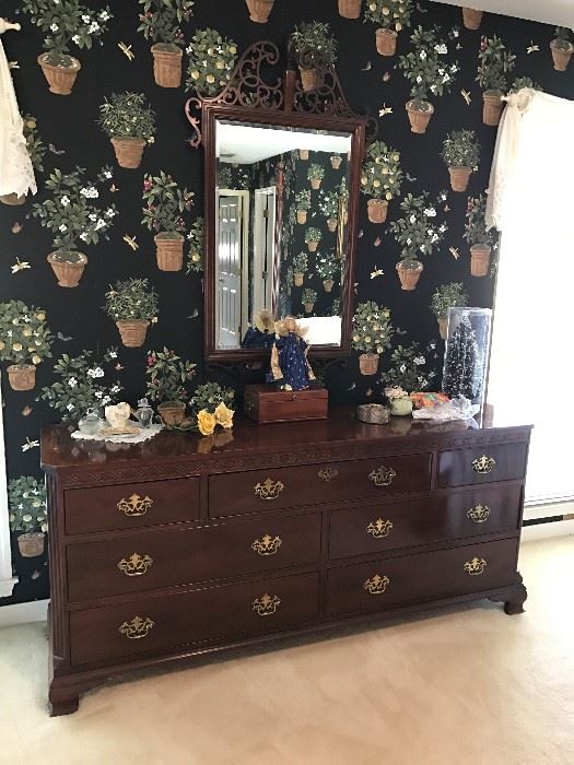 Baker Dresser and Mirror.  Chinese Chippendale