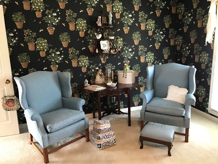 Blue wing back chairs