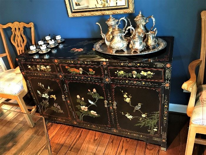 Asian Black Lacquer - Painted Buffet.