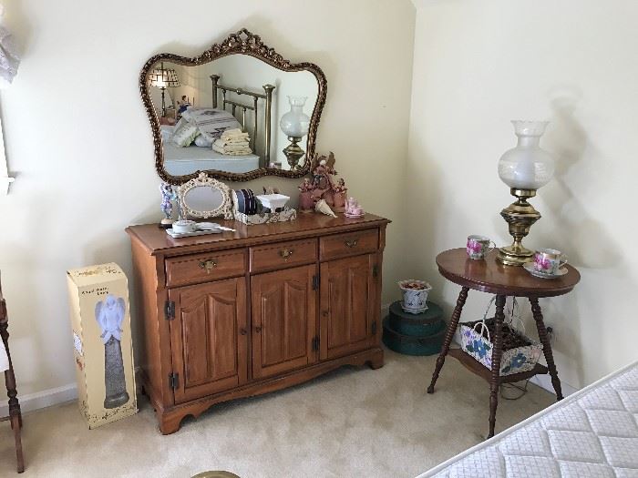 Maple Buffet.  Gold Mirror,  Antique Side Table