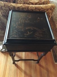 Wood Side Table with Hand Painted Top