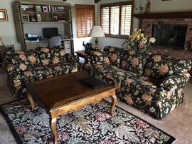 Ethan Allen Love Seat & Sofa, Good Condition                     Coffee Table,        Rug