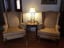 Highend Quality Wing Back Chairs with Silk Upholstery                      Vintage Light, Side Table