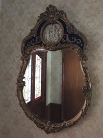 Louis XV Style Reproduction Wall Mirror with Alabaster Sculpture 