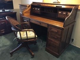 Roll Top Desk & Swivel Arm Chair