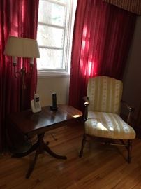 Antique Drop Leaf Mahogany Table, Arm Chair and Floor Lamp