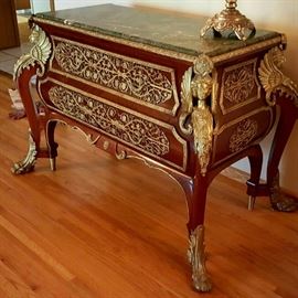 Louis XV Style Console                                                           Rose Wood with All Around Ormolu Embellished, Marble Top