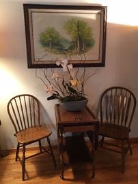 Vintage Wood Tea Cart & 2 Chairs