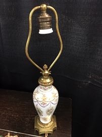 Antique porcelain and ormolu lamp marked France