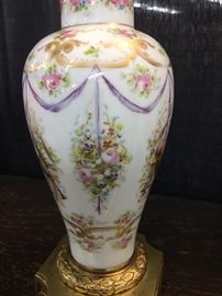 Antique porcelain and ormolu lamp marked France