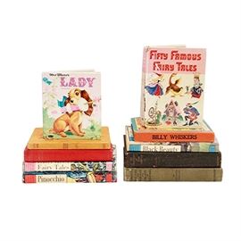 Children's Story Books: A collection of children’s vintage story books. This selection includes a total of ten hardbound books, featuring The Adventures of Tom Sawyer by Mark Twain, and the Around the World Treasures edition of Black Beauty, Famous French Fairy Tales, and Pinocchio. Also included are Walt Disney’s Lady, The Tale of Fatty Coon, Heidi, Billy Whiskers, Fifty Famous Fairy Tales, and With the Children on Sundays.