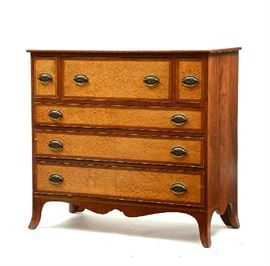Lot 15: NH. or VT. Hepplewhite server, cherry with birds eye maple veneers, cross banding, ca.1800-1820, 40"W. x 38.5"H.
