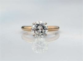 Lot 32: 14kt yellow gold diamond solitaire ring set w/approx. 2.12 ct round brilliant cut, VS clarity, size 5.75, 3.1 grams