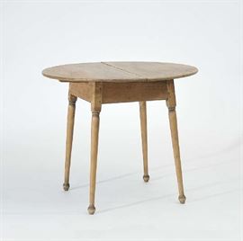 Lot 43: Late 18th C. Queen Anne round top country tea table, maple/birch