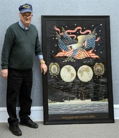Lot 53: Large Asian Export needlework on silk, The U.S. Army Transport Sumner, 58" x 38"