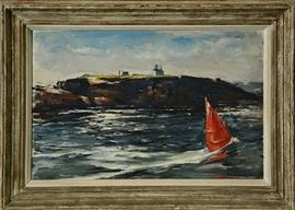 Lot 61: Oil on Masonite, "Pond Island, Kennebec" (inscribed on reverse), signed John Folinsbee, 16" X 24"