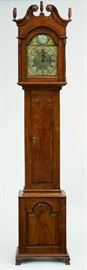 Lot 70: Fine Chester Co. Chippendale Grandfather clock, brass works signed Joshua Humphrey East Whiteland, walnut case and ogee feet, ca.1790, 92"H.