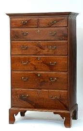 Lot 80: 18th C. PA. Chippendale tall chest two over five drawers on high bracket feet, 38.5"W. x 68"H.