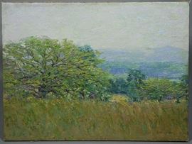Lot 93: Oil on canvas, New Hampshire Apple Tree, with exhibition history label on reverse, signed H. R. MacGinnis, 20" x 26"