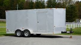 Lot 99E: King enclosed 16' duel axle cargo trailer with drop gate