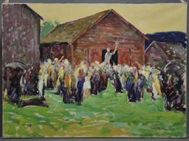 Lot 128: Oil on canvas, Country Auction, signed H. R. MacGinnis, 20" x 26"