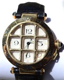 Lot 139: 18k yellow gold men's Cartier wrist watch Pasha, leather band