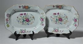 Lot 181: Two 18th C. Chinese Export porcelain platters, scalloped edge, 15.5" and 16"L.
