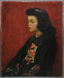 Lot 207: Oil on canvas, Portrait of Yenna Wah, signed H. R. MacGinnis, 26" x 20"