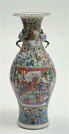 Lot 224: Fine 19th Chinese Famile Rose porcelain vase, courtesan scene, 25.5"H. with stand