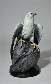 Lot 273: Large bronze (cold painted) snowy falcon by Eugene Morelli 27/27 on swiveling base, 23"H.