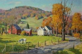 Lot 279: Oil on canvas, Quechee Hillside in summer by Donald A. Mosher, 12" x 18"