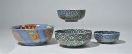 Lot 299: Nesting set of three Japanese Imari bowls with a 4th bowl, 12.5" Dia.
