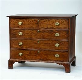 Lot 330: 18th C. Chippendale mahogany four drawer chest - in nice condition on bracket base, 41"W. x 36"H. x 21"D.