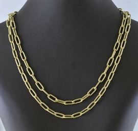 Lot 369: 18k yellow gold linked neck chain, 32"L., 20 grams