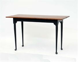 Lot 397: Bench made pine hall table on Queen Anne style legs, 49.5"L. x 22"W.