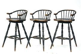 Lot 422: Set of three early American style counter chairs, rustic look