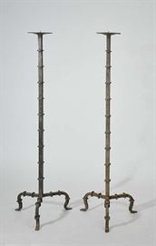 Lot 463: Pair of antique iron torcheres, 64"H.