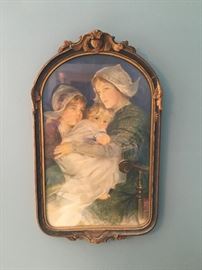 Lovely vintage artwork with bowed glass and frame in excellent condition